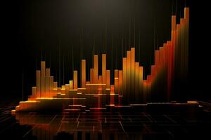 abstract graph chart with orange bars on black background. Generative AI photo