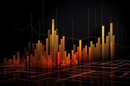 abstract graph of orange bars on a black background. Generative AI photo