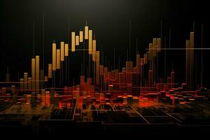 abstract image of a stock chart on a black background. Generative AI photo