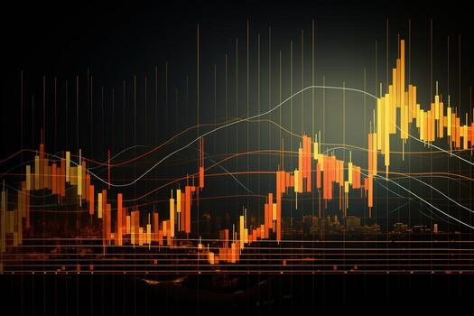 image of a stock chart with a line of orange and yellow. Generative AI photo