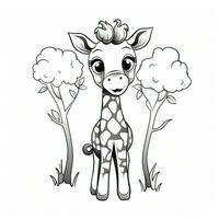 a giraffe standing in the woods with trees. Generative AI photo