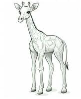 a cartoon giraffe standing in front of a white background. Generative AI photo