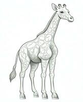 vector of giraffe in black and white coloring. Animal coloring page. Generative AI photo