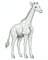 vector of giraffe in black and white coloring. Animal coloring page. Generative AI photo