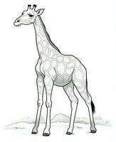 vector of giraffe in black and white coloring. Animal coloring page. Generative AI photo