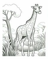 giraffe in the wild coloring page. Generative AI photo