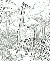 giraffe in the jungle coloring page. Generative AI photo