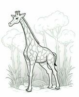 vector of giraffe in black and white coloring. Animal coloring page. Generative AI photo