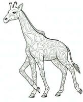 un jirafa es en pie en un línea colorante página. generativo ai foto