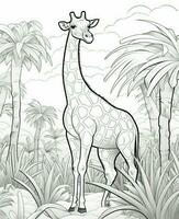 giraffe in the jungle coloring page. Generative AI photo