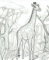 giraffe in the jungle coloring pages. Generative AI photo