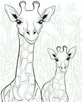 two giraffes in the wild coloring page. Generative AI photo