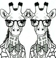 two giraffes wearing glasses and bow ties. Generative AI photo