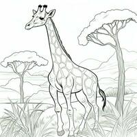 giraffe in the wild coloring page. Generative AI photo