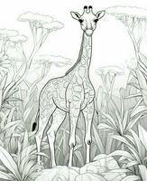 a giraffe in the jungle coloring page. Generative AI photo