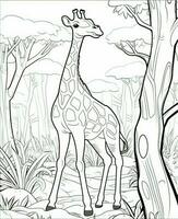 giraffe in the jungle coloring page. Generative AI photo