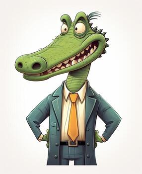 cartoon crocodile in suit and tie. Generative AI photo