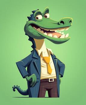 cartoon crocodile in suit and tie. Generative AI photo