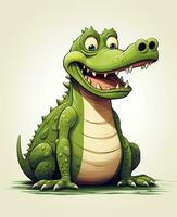 cartoon crocodile sitting on the ground. Generative AI photo