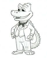 un dibujos animados caimán en un traje y atar. generativo ai foto