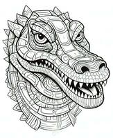 a coloring page with a crocodile head. Generative AI photo