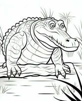 alligator coloring pages for kids. Generative AI photo