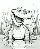 cartoon alligator sitting in the water. Generative AI photo