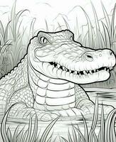 a coloring page with an alligator in the water. Generative AI photo