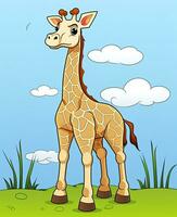 cartoon giraffe standing in the grass. Generative AI photo