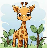 cartoon giraffe standing in the grass. Generative AI photo