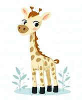 cute giraffe standing in the grass vector illustration. Generative AI photo