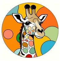 a giraffe with colorful circles around it. Generative AI photo