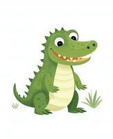 Alligator. Illustration of Cute Crocodile Character Cartoon Vector. Education card for kids learning animals. Generative AI photo