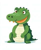 cute cartoon alligator sitting on white background. Generative AI photo