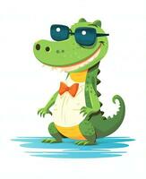cute alligator with sunglasses and bow tie. Generative AI photo