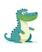 Alligator. Illustration of Cute Crocodile Character Cartoon Vector. Education card for kids learning animals. Generative AI photo