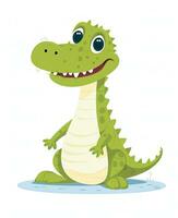 Alligator. Illustration of Cute Crocodile Character Cartoon Vector. Education card for kids learning animals. Generative AI photo