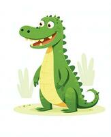 cute cartoon crocodile standing on grass, vector illustration. Generative AI photo