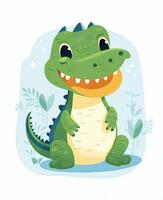 cute cartoon alligator sitting on the ground. Generative AI photo