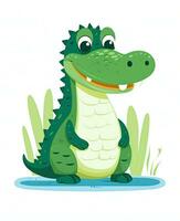 cute cartoon alligator in the water vector illustration. Generative AI photo