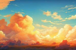clouds, sunset, sky, landscape art, landscape painting. Generative AI photo