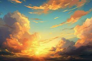 beautiful clouds in the sky at sunset. Generative AI photo