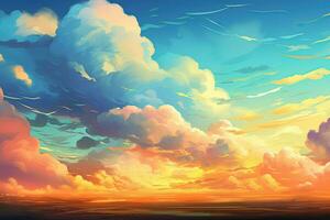 an artistic painting of clouds and sun. Generative AI photo