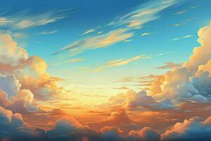 anime clouds, sunset sky, clouds, clouds wallpaper. Generative AI photo