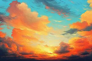 un pintura de un puesta de sol con nubes generativo ai foto
