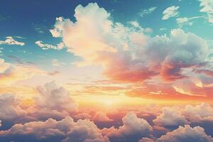 the sun is setting over the clouds in this photo. Generative AI photo