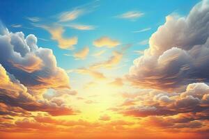 a beautiful sunset with clouds and sun. Generative AI photo