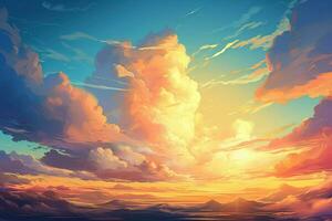 an anime painting of clouds and sun. Generative AI photo