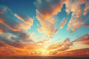 sunset over the ocean with clouds. Generative AI photo