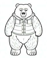 Vector cartoon lovely teddy bear. Animal coloring page. Monohrome black animal illustration. Generative AI photo